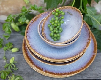 Handmade Dinner Plate Set of 4 in Beautiful Stoneware - Colorful Portuguese Tableware in Gift Box