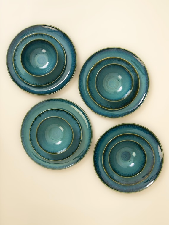 Teller Keramik Portugal I 12 teiliges Essgeschirr für 4 Personen I Stoneware Dinnerware Set I Geschirr Set I Geschenke