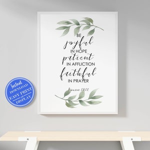 Romans 12:12 Wall Art Bible Verse Wall Art, Scripture Print for Christian Home Decor, Be Joyful in Hope, Baptism Gift, Digital Download