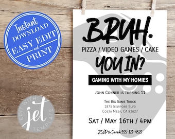 Video Game Birthday Invitation 5x7 | Gamer Birthday Party | Video Game Truck | Arcade Party Invitation | Instant Access Editable Template