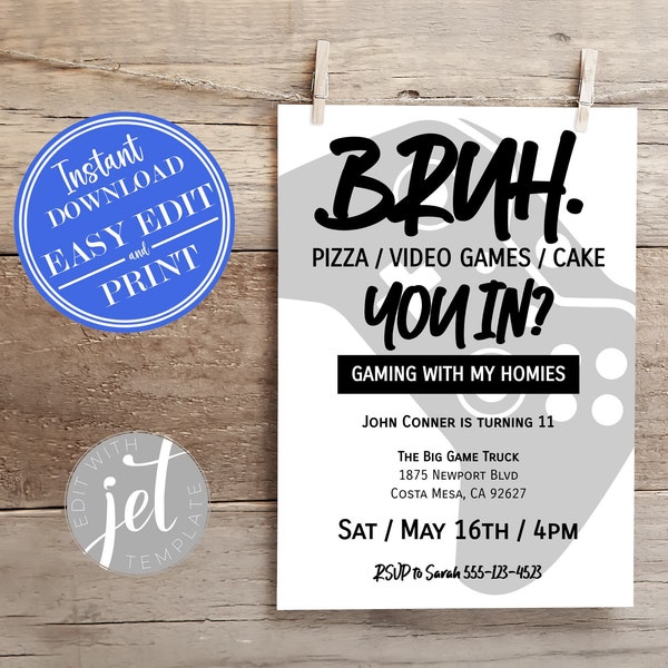 Video Game Birthday Invitation 5x7 | Gamer Birthday Party | Video Game Truck | Arcade Party Invitation | Instant Access Editable Template