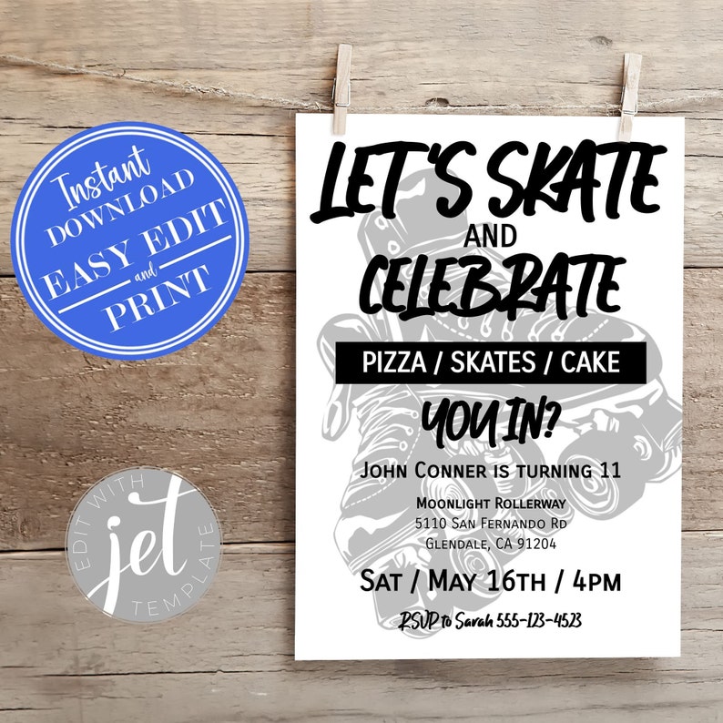 Roller Skating Birthday Invitation 5x7 Skate Birthday Party Skating ...