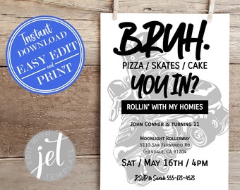 Roller Skating Birthday Invitation 5x7 | Skate Birthday Party | Skating Birthday | Roller Skate Party | Instant Access Editable Template
