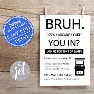 Arcade Birthday Invitation 5x7 | Gamer Birthday Party | Video Game Truck | Video Game Party Invitation | Instant Access Editable Template