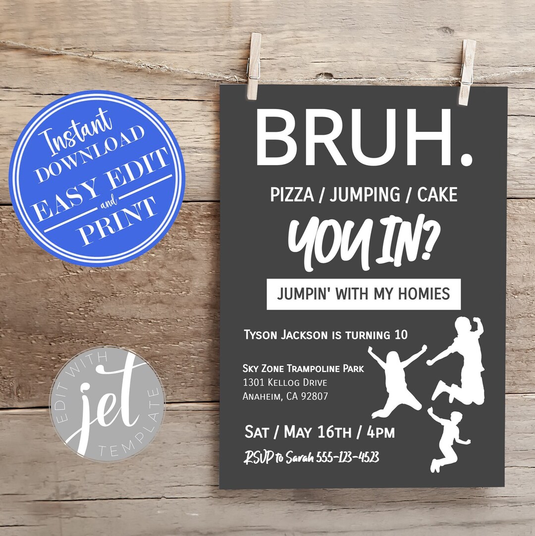 Jump Birthday Invitation 5x7 | Trampoline Birthday Party | Bounce House ...