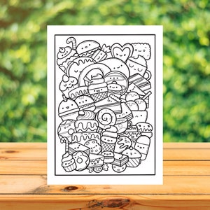 DESSERTS Cute Digital Coloring Page, Sweets Doodle Adult Coloring Book, Printable Colouring Sheet, Instant Download!