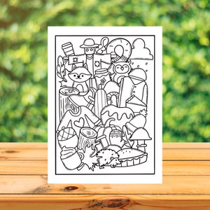 FALL Cute Doodle Coloring Page, Autumn Digital Adult Coloring Print, Printable Colouring Sheet, Instant Download!