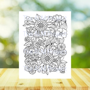 26 Pretty Floral Coloring Pages Bundle, Beautiful Flowers Coloring Book, Adult Flower Coloring Pages, Instant Download! image 3