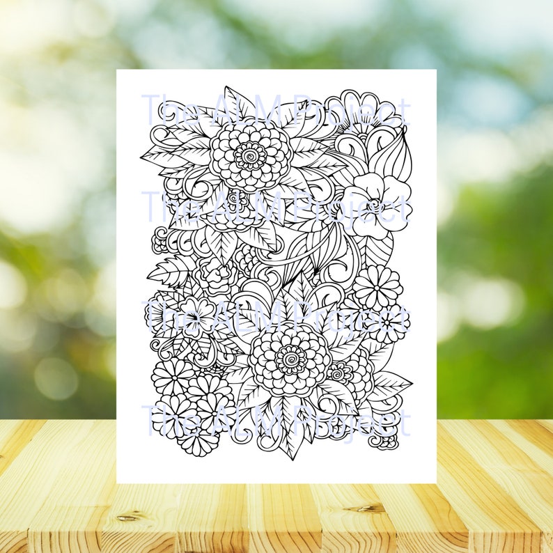 26 Pretty Floral Coloring Pages Bundle, Beautiful Flowers Coloring Book, Adult Flower Coloring Pages, Instant Download! image 3
