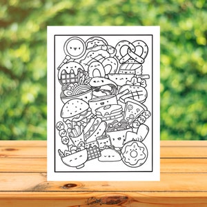 FOOD Cute Doodle Coloring Page, Snacks Digital Adult Coloring Print, Printable Colouring Sheet, Instant Download!