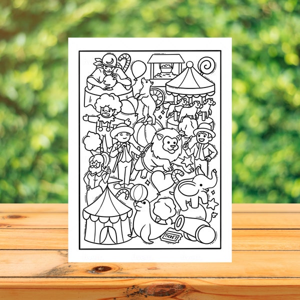 CARNIVAL Cute Doodle Coloring Page, CIRCUS Digital Adult Coloring Print, Printable Colouring Sheet, Instant Download!