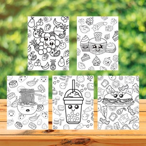 30 FOOD Cute Digital Coloring Book, CUISINE Doodle Coloring Book, Printable Colouring Book, Instant Download!