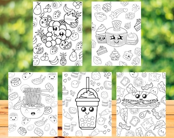 30 FOOD Cute Digital Coloring Book, CUISINE Doodle Coloring Book, Printable Colouring Book, Instant Download!