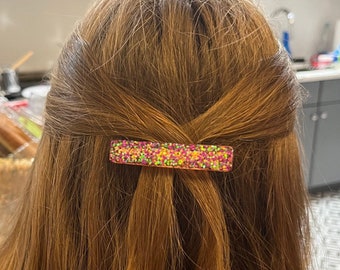 Purple confetti hair clip/barrette handmade with epoxy resin