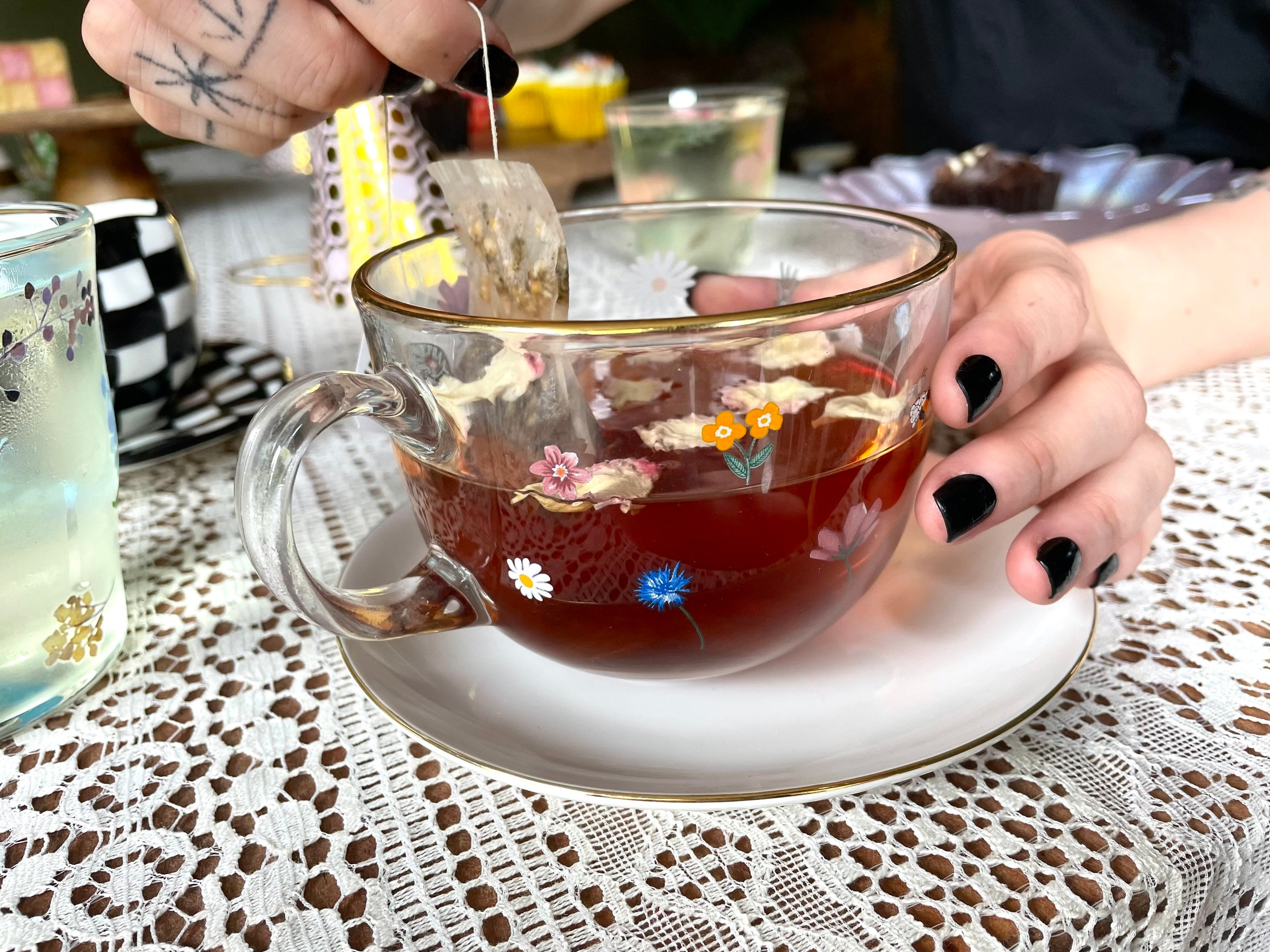 Glass Floral Large Tea Cup