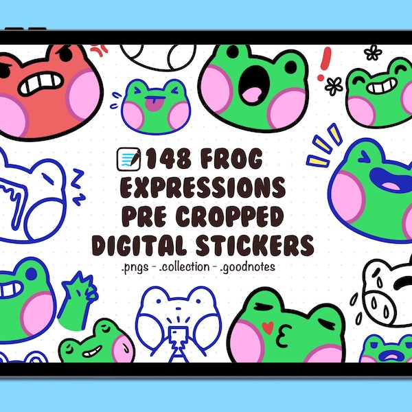 Cute Frog Emoji Digital Stickers. Emotion Planner Sticker Sheets for iPad, Macbook, IPhone. Pre-cropped Goodnotes Elements + Printable PNGs