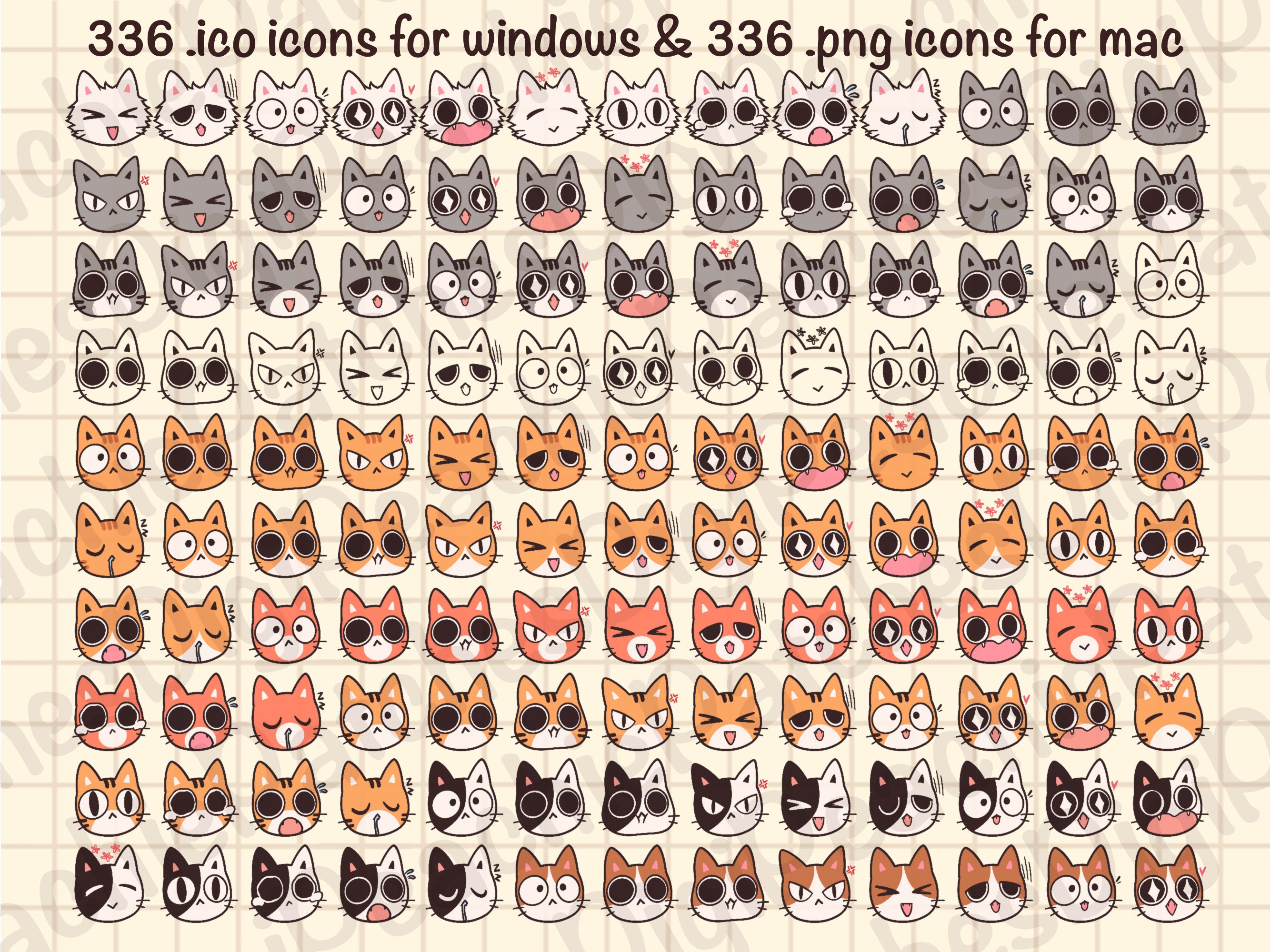 Cute Cat Folder Icons Neutral Denim Windows and (Instant Download) 