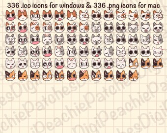 Cute Cat Folder Icons Neutral Denim Windows and (Instant Download