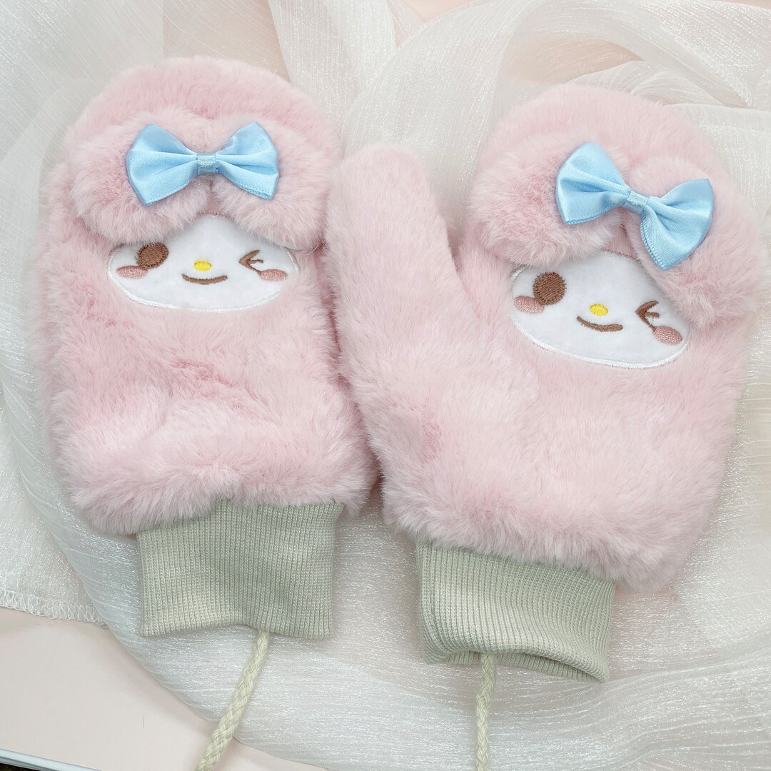 Kawaii Mittens, Sanrio Furry Mittens, My Melody Winter Gloves, My Melody Winter Mitten With