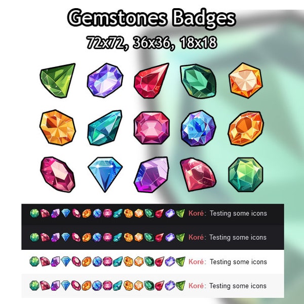 GEMSTONES Sub Badges for Twitch - fantasy, magical gems, crystal pack.