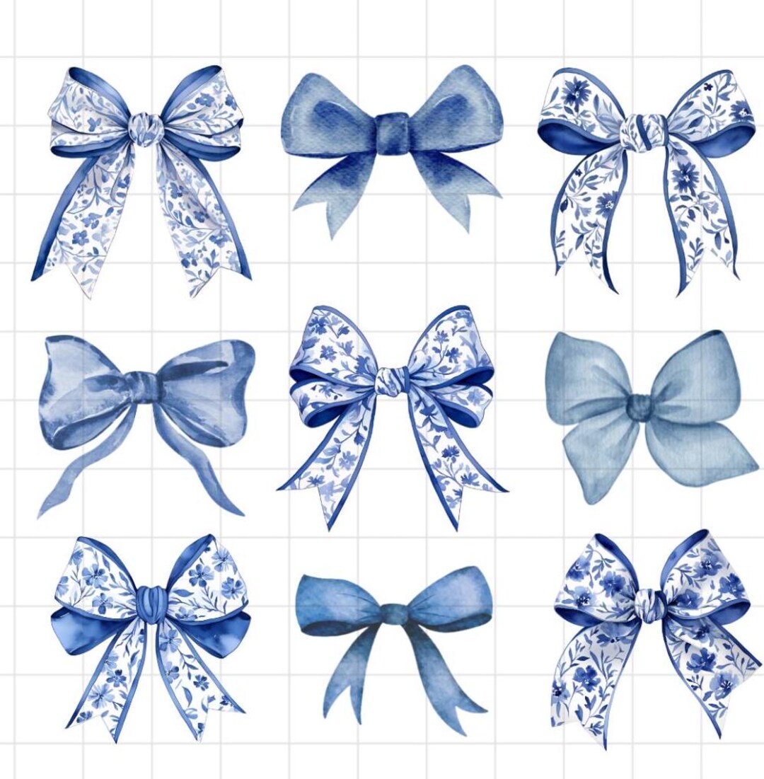 9 Blue and White Chinoiserie Bow Vintage Floral Patterns PNG Bundle ...