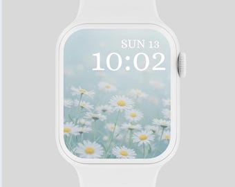 Gänseblümchen Apple Watch Face Phone Wallpaper, Baby Blau Frühling Floral Botanische Smartwatch Digitaler Hintergrund, iPhone Zierliche Blumen Mutter Geschenk