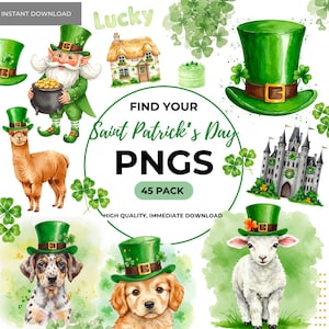 St. Patricks Tag Clipart Bundle, festliche Png-Grafiken, St. Patricks Grafiken, weißer Hintergrund und kommerzielle Nutzung, 45 Stück, hohe Qualität