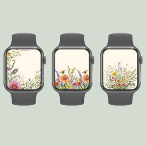 Design del quadrante dello sfondo dell'Apple Watch, sfondo dell'orologio, sfondo floreale per smartwatch, sfondo della schermata di blocco, download digitale dell'orologio Wildflower,