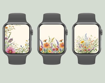 Apple Watch Wallpaper Face Design, Watch Background,Floral Smart Watch Wallpaper, Lock Screen Wallpaper, Wildflower Watch Digital Download,