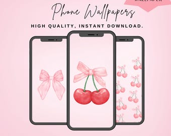 COQUETTE PINK BOW Cherry Wallpaper,  Bow Phone Wallpaper, Cherry  Coquette IPhone Wallpaper, Girly Wallpaper, Preppy Phone Wallpaper, Pink