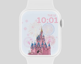 Magic Kingdom Apple Watch Wallpaper, Festive Watch Background, Disney Fireworks Watch Face, Mickey Mouse Cartoon Happy New Year Aesthetic
