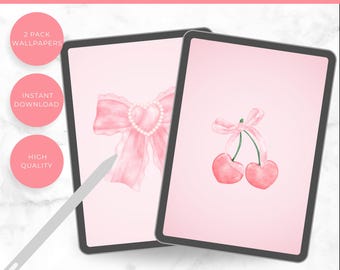 Coquette Cherry Pink Bow Aesthetic IPad Wallpaper, Digital Download, High Quality, Instant Access Cute Digital Background | Aesthetic Tablet