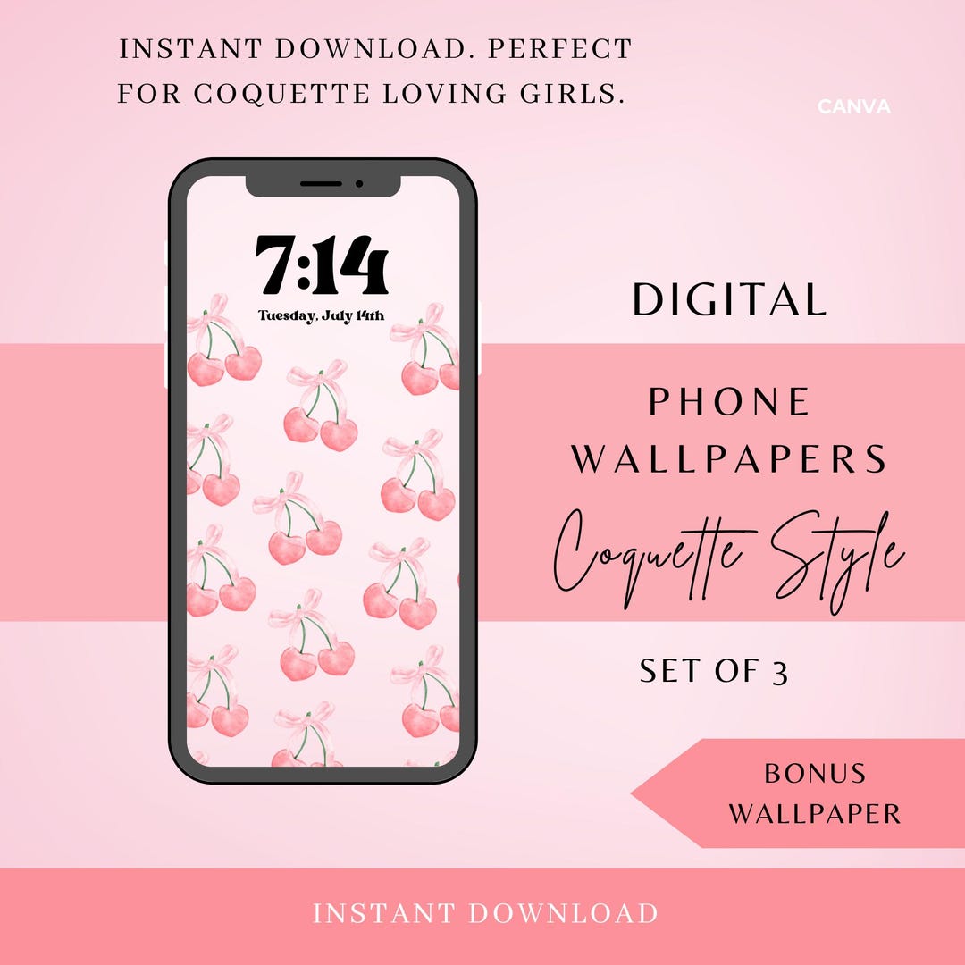 Pink BOW Cherry Wallpaper, Pink Bow Phone Wallpaper, Cherry Bow ...
