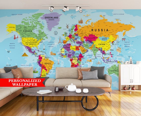 Detailed World Political Map Wall Mural Physical World Map - Etsy Detailed World Political Map Wall Mural Physical World Map - Etsy