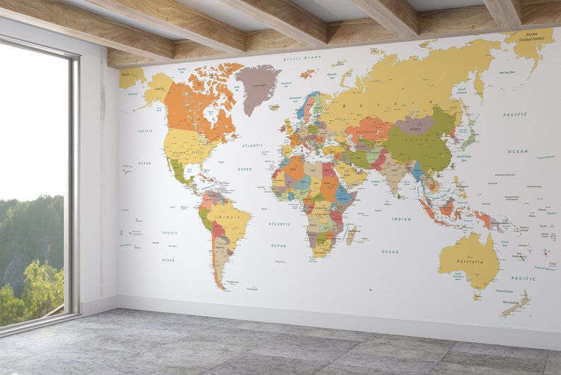 Extra Large World Map Wallpaper Peel and Stick Self Adhesive | Etsy