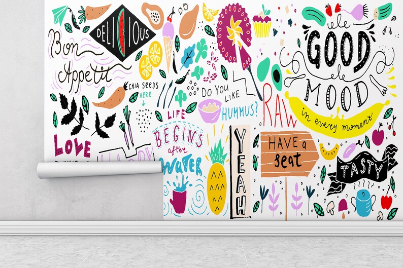 Food Ingredients Peel and Stick Wallpaper Kitchen Wallpaper - Etsy