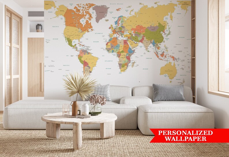 Extra Large World Map Wallpaper Peel and Stick Self Adhesive Etsy