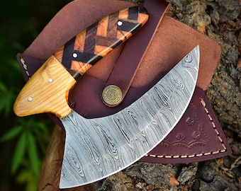 Custom Handmade Forged Damascus Steel ULU Knife Chef Knife Kitchen Knife  Comes With Genuine Leather Sheath