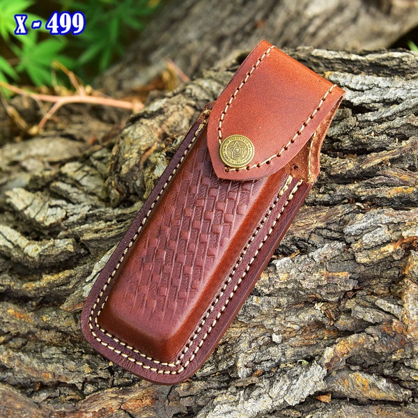 Custom Handmade Genuine Engraved Leather Sheath  FOR 5" FOLDING Pocket KNIFE