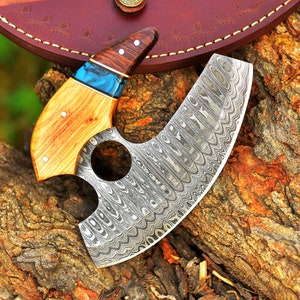 Custom Handmade Damascus Ulu Knife Vintage Alaskan Kitchen Knife Chef Knife Comes With Genuine Leather Sheath