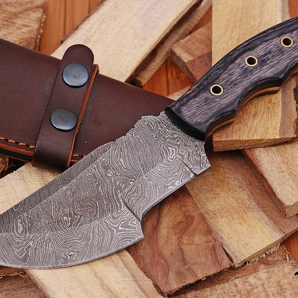 10”Custom Forged Damascus Hunting TRACKER BOWIE SURVIVAL Knife Full Tang Comes With Genuine Leather Sheath X 291