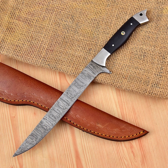 Custom Handmade Damascus Blade Fishing Fillet Knife With Genuine