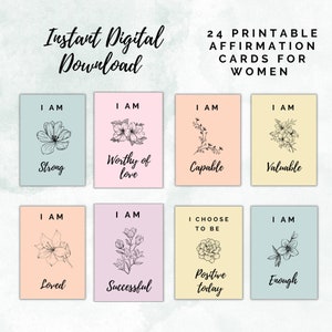 Carte di affermazione stampabili per le donne, 24 carte di incoraggiamento stampabili, carte di consapevolezza per le donne, regalo di amor proprio