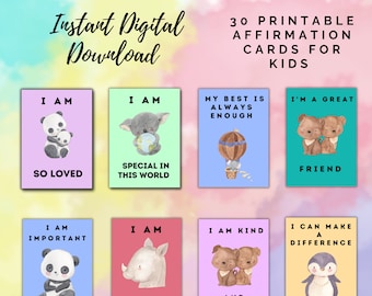 Printable Affirmation Cards for Kids 5"x7" 30  Encouragement Cards for Children, Daily Affirmation Cards, Mindfulness Cards for Kids