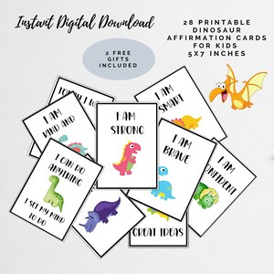 Cartes d’affirmation imprimables pour les enfants, 28 cartes d’encouragement de dinosaures, affirmations quotidiennes pour les enfants, cartes de positivité, cartes de pleine conscience