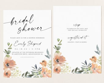 Choral Floral Bridal Shower Invitation Template, Minimal Invitation, Editable Invitation Template, Downloadable, Wedding Shower, 005