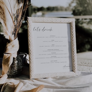 Minimalist Wedding Bar Menu Template, 8x10&quot;, Modern Bar Menu Wedding Sign Templett, Wedding Drink Sign Printable Template