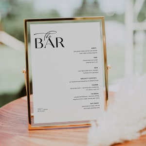 Modern Wedding Bar Menu Template, 8x10", 4x9" Minimalist Bar Menu Wedding Sign Templett, Wedding Drink Sign Printable Template, 001