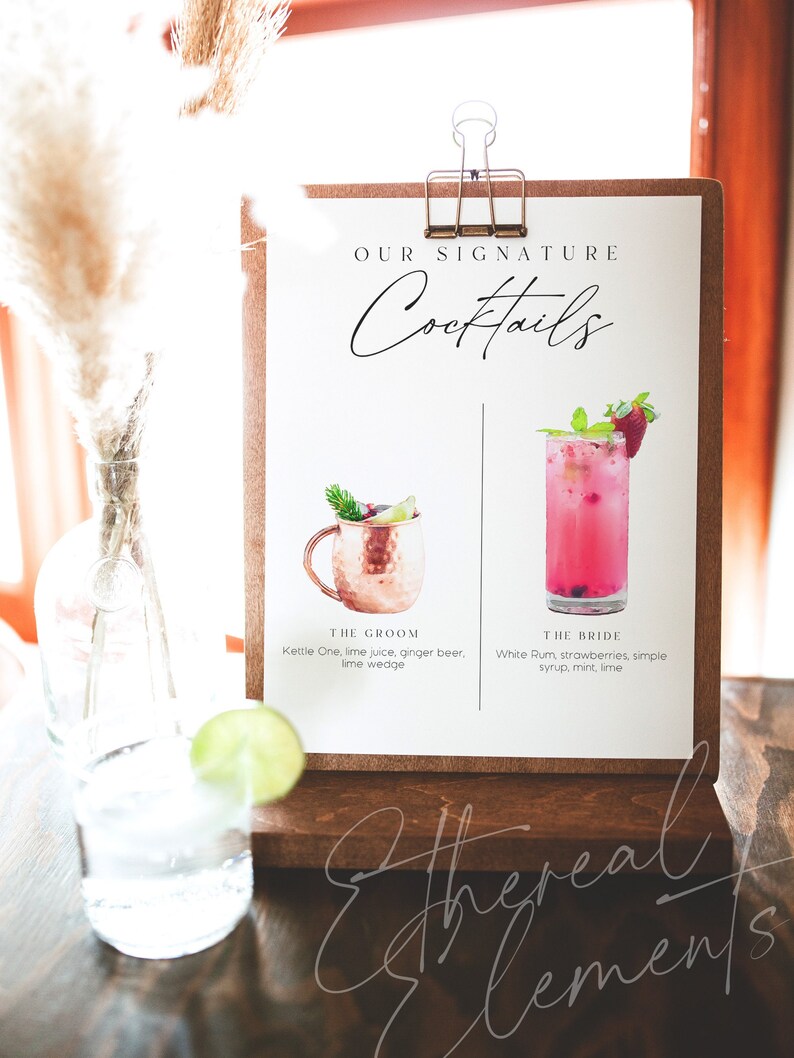 Minimalist Wedding Signature Cocktail Sign, Printable Bar Menu (digital ...