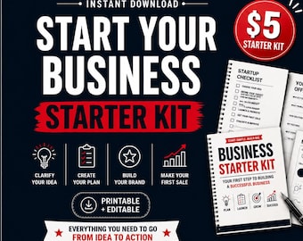 Small Business Starter Kit Printable | Start a Business Guide PDF | Business Plan Worksheet | Startup Checklist | Entrepreneur Workbook